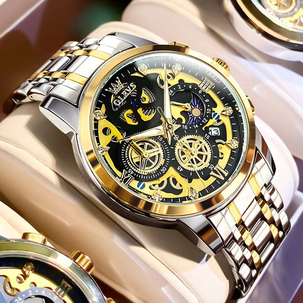 OLEVS Luxury Waterproof Gold Skeleton Watch ATHLEXES