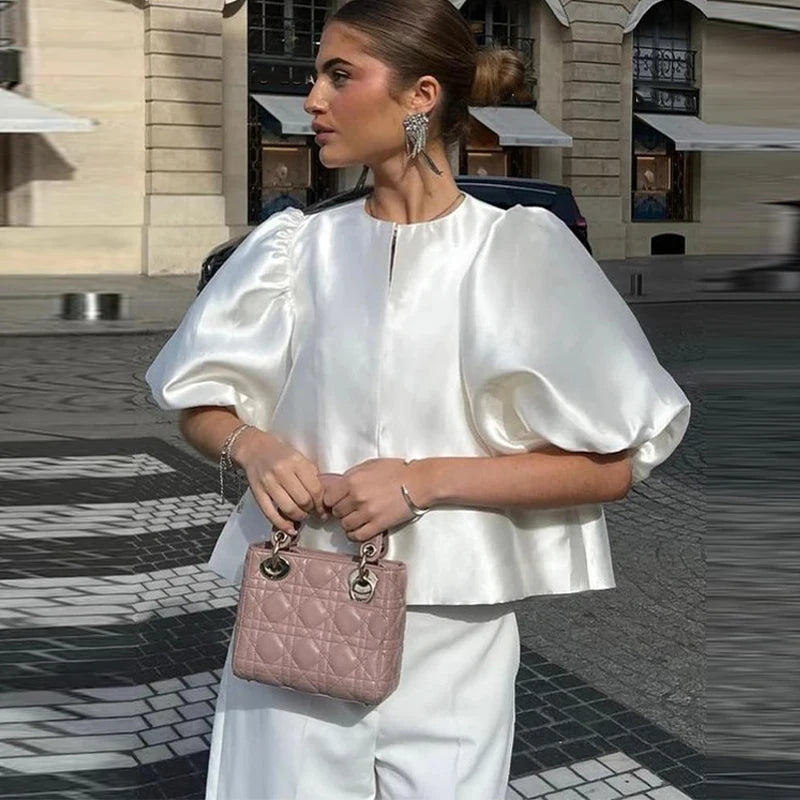 Elegant Puffy Sleeve Blouse for Women 2025 Summer Tops ATHLEXES