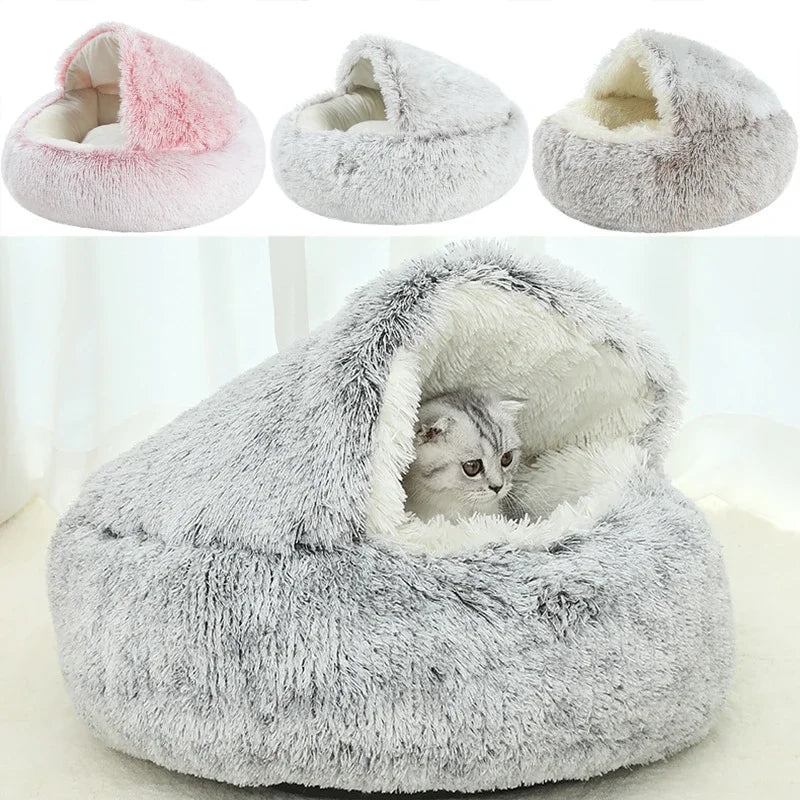 PurrNest Plush Cat Bed: Cozy 2-in-1 Winter Retreat ATHLEXES