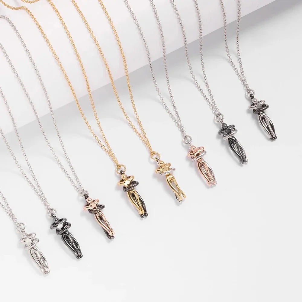 Chic Black Hug Pendant Necklace for Couples ATHLEXES