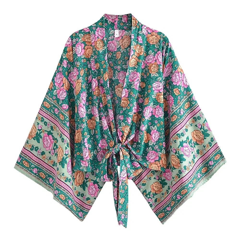 Happie Queens Boho Floral Kimono Bikini Cover-up ATHLEXES