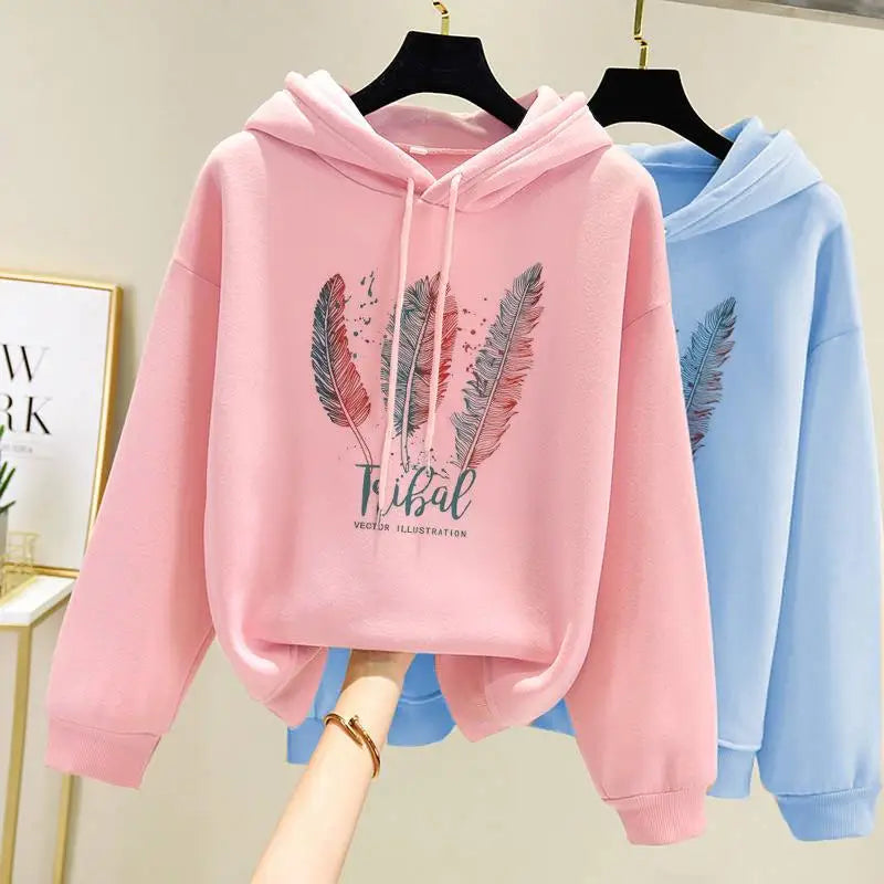 FeatherPrint Velvet Hooded Sweatshirt for Women ATHLEXES