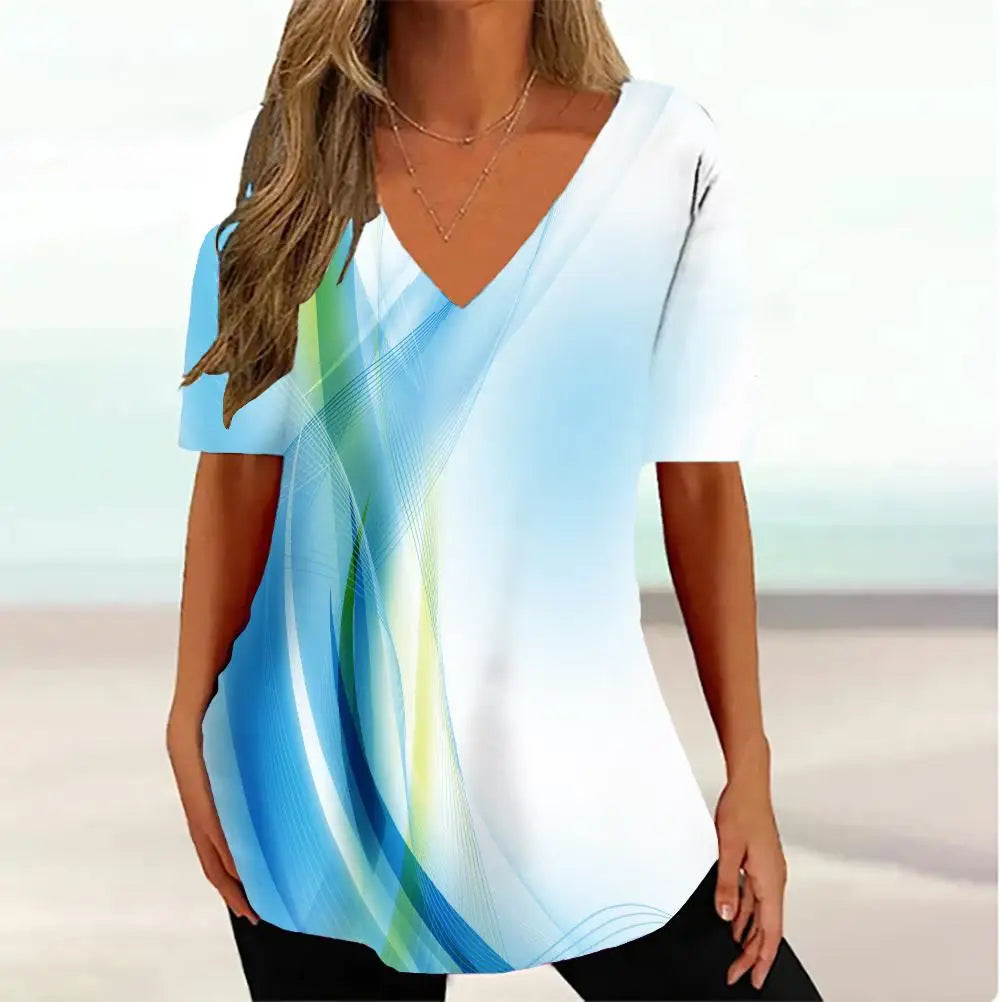 WaveCurve 3D Print V-Neck Tee ATHLEXES