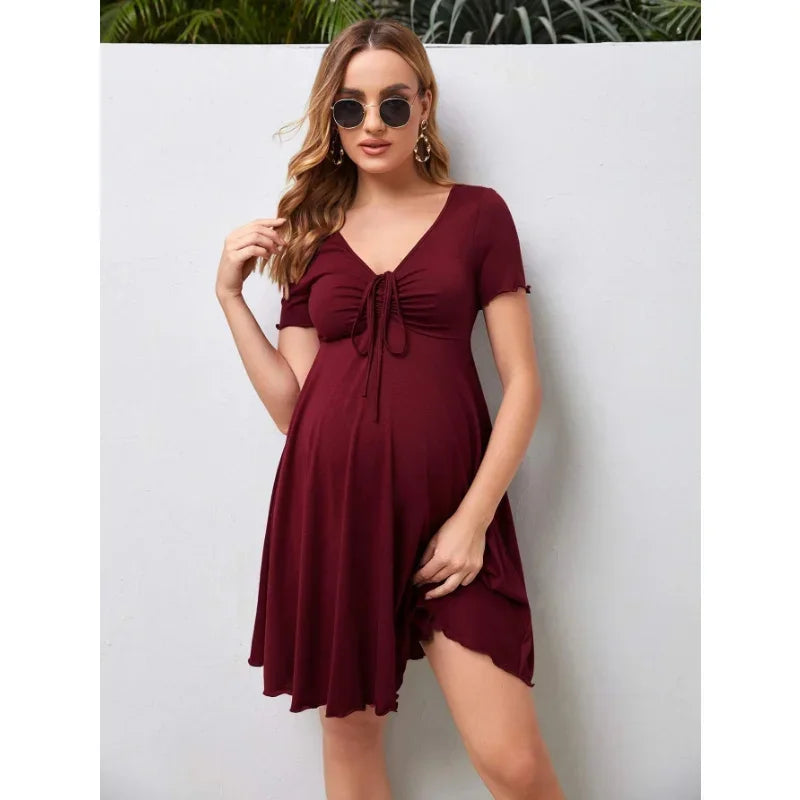 Chic Maternity V-Neck Summer Dress ATHLEXES