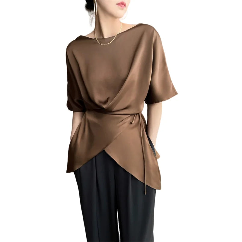 Chic Satin Half Sleeve Blouse for Women ATHLEXES
