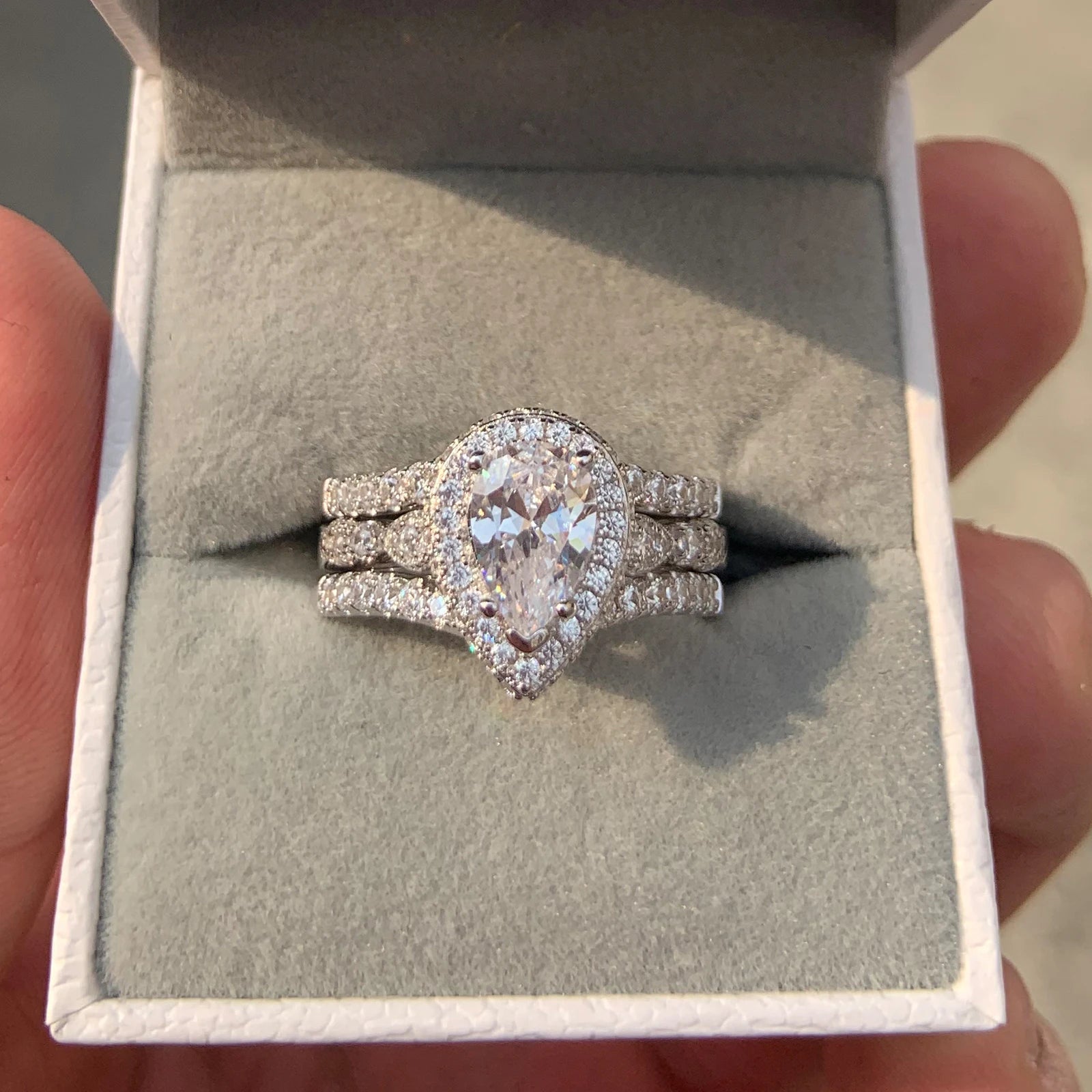 Newshe Sterling Silver Pear Cut Ring Enhancer Set ATHLEXES