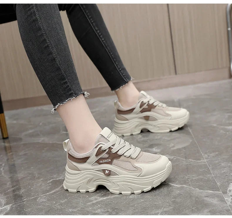 QRJ06 New 2024 Spring Summer Fashionable Korean Style Women's Shoes With Thick Sole Increased Height Breathable Mesh Shoes ATHLEXES