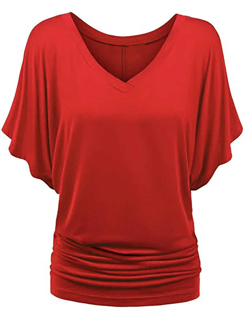 Chic Summer V-Neck Batwing Tee for Women S-5XL ATHLEXES