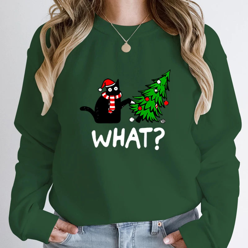Whimsical Black Cat Christmas Sweatshirt for Women ATHLEXES