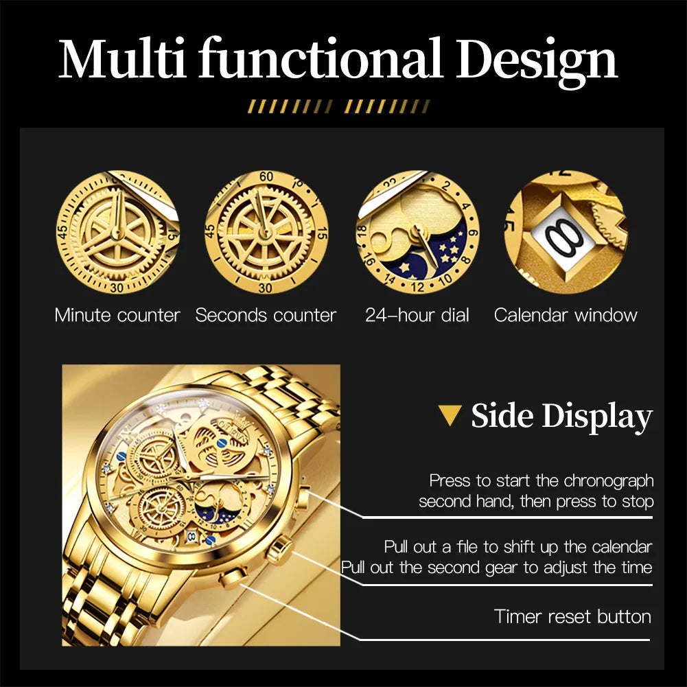 OLEVS Luxury Waterproof Gold Skeleton Watch ATHLEXES
