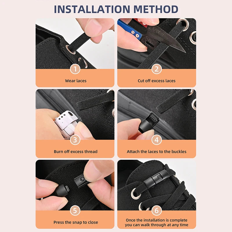 No Tie Elastic 8mm Press Lock Shoelaces for Sneakers ATHLEXES
