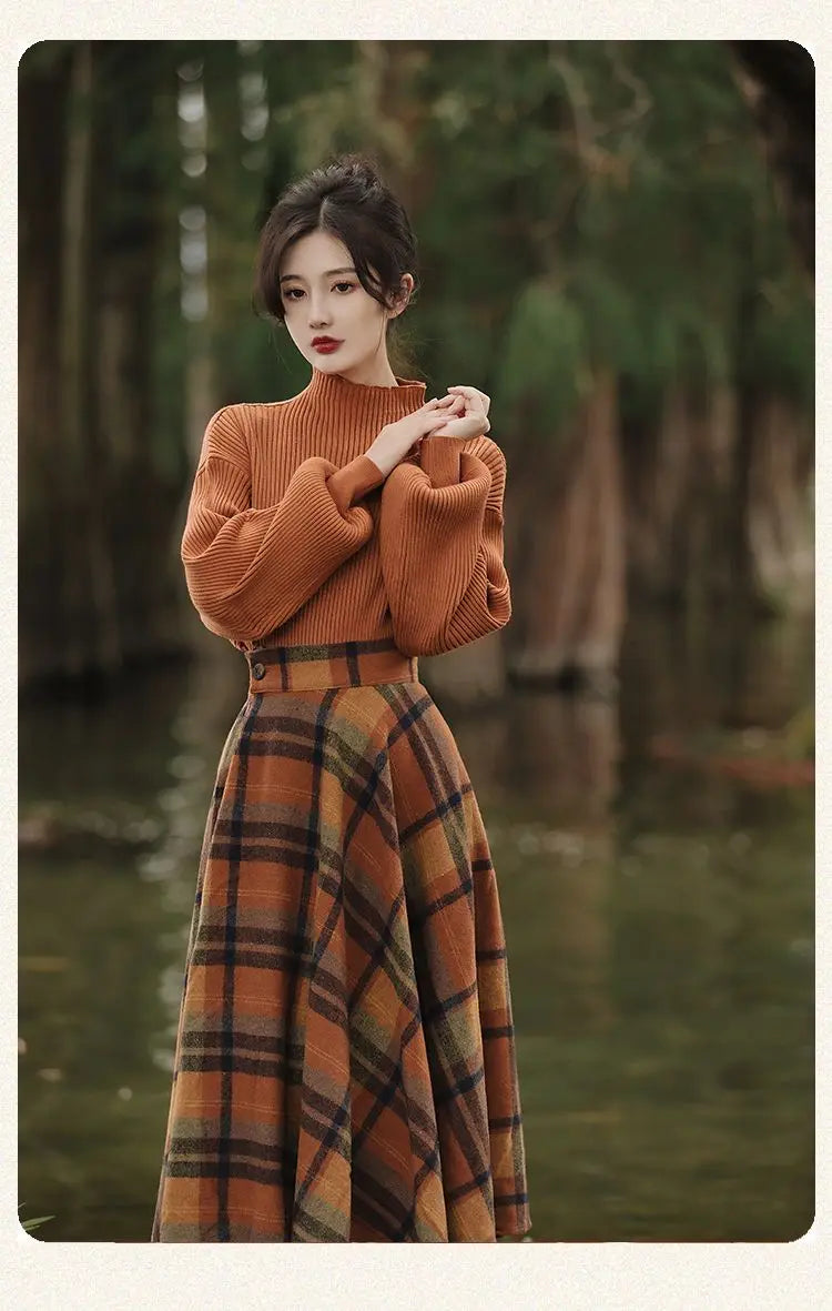 Chic French Vintage Knit Skirt & Sweater Set ATHLEXES