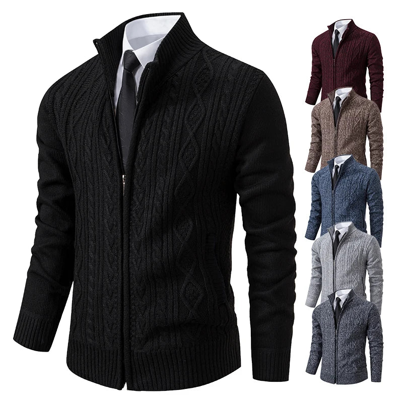 Velvet Warmth High Collar Cardigan for Men - Winter Knitwear ATHLEXES