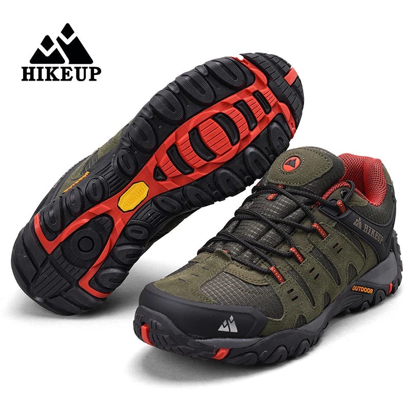 HIKEUP Men's Hiking Shoes Suede Leather Outdoor Shoes Wear-resistant Men Trekking Walking Hunting Tactical Sneakers ATHLEXES