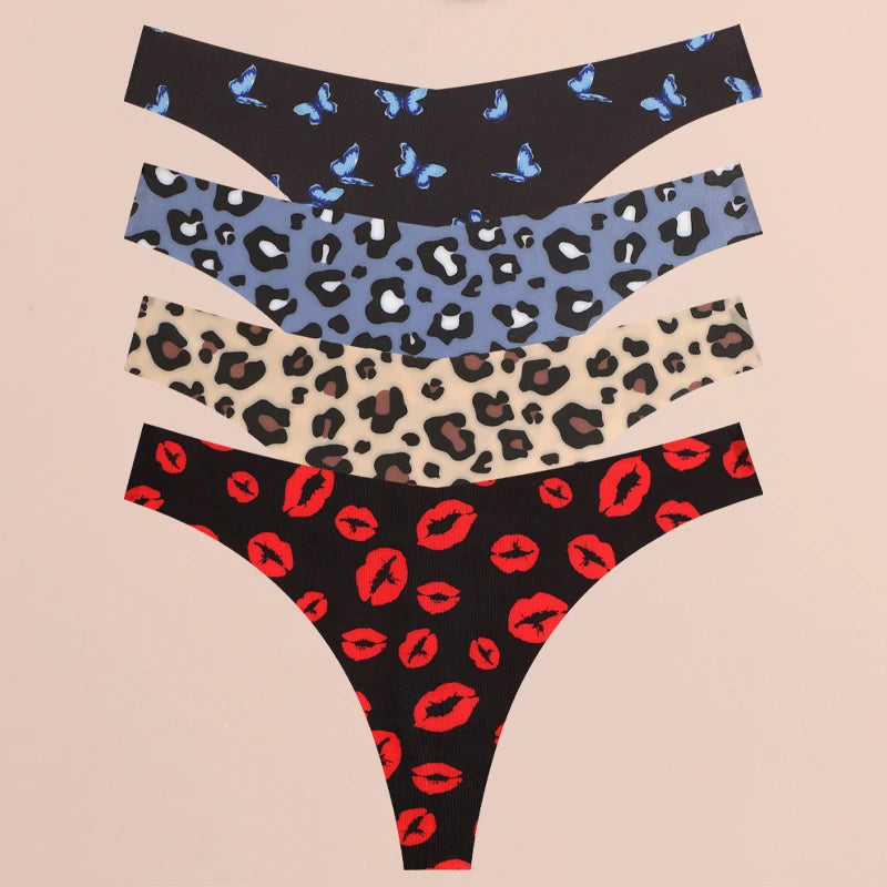 FINETOO 4Pcs Ultra Soft Leopard Print Thongs Comfort Lingerie ATHLEXES