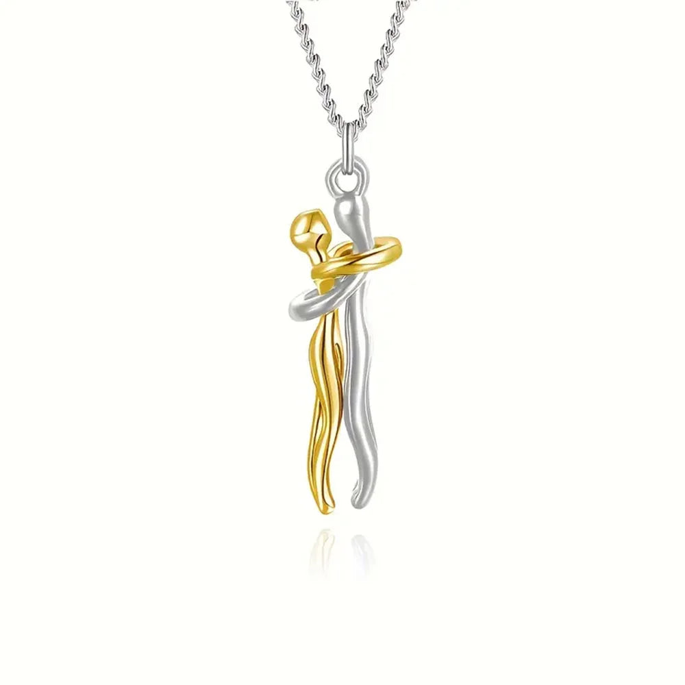 Chic Black Hug Pendant Necklace for Couples ATHLEXES