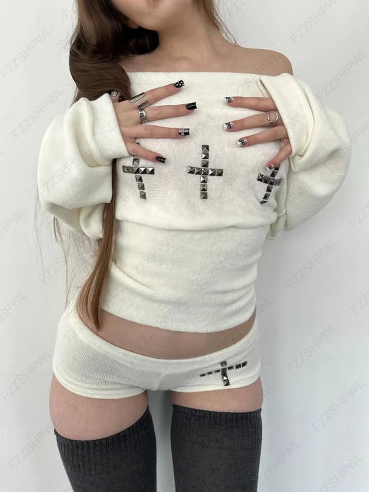 Gothic Chic Boat Neck Long Sleeve Top for Women ATHLEXES