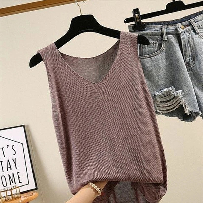 Chic Summer V Neck Knitted Blouse for Women ATHLEXES