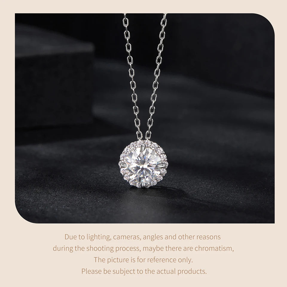 BAMOER Halo Moissanite Necklace in White Gold ATHLEXES