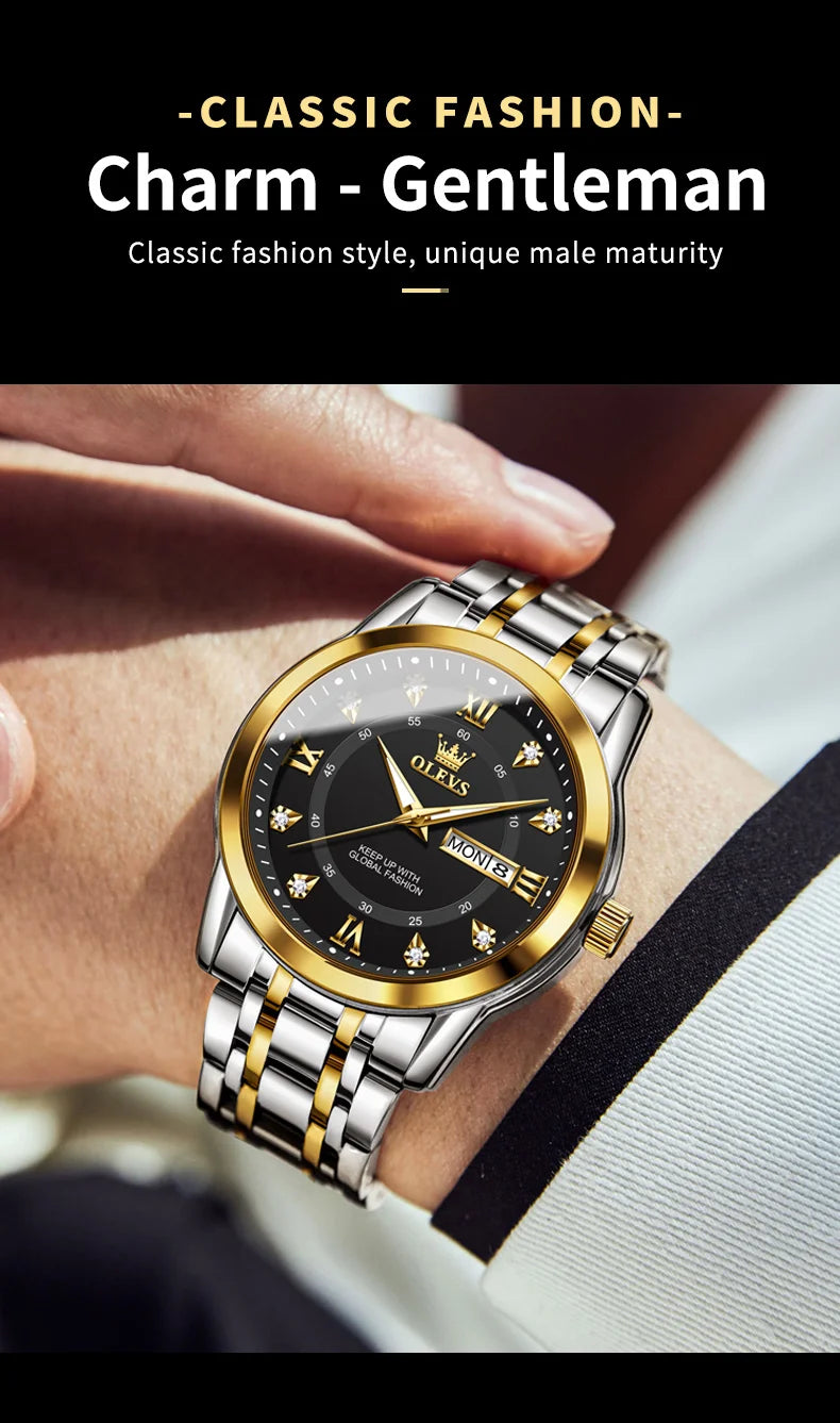 OLEVS Luxury Diamond Quartz Watch for Men ATHLEXES