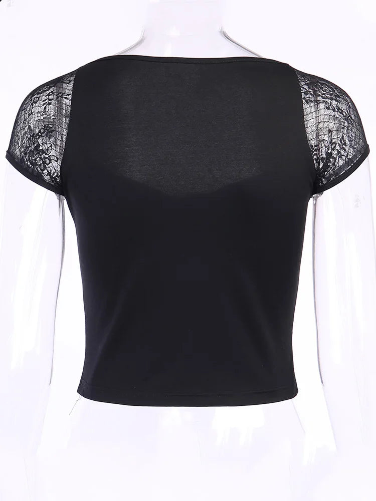 Gothic Lace Bodycon Top for Women Streetwear Chic ATHLEXES