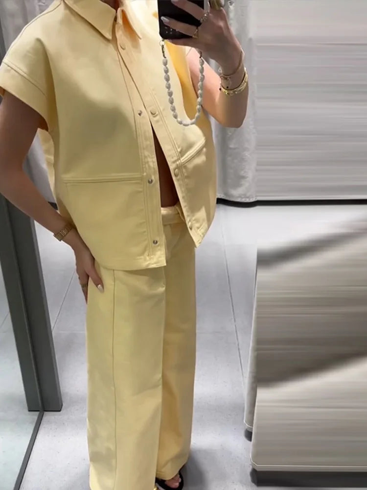 Chic Summer Vest and Wide Leg Pants Set ATHLEXES