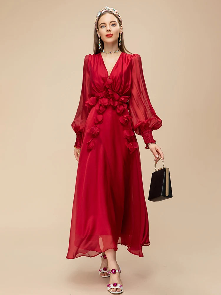 Elegant Red Chiffon Party Dress for Women ATHLEXES