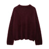 TRAFZA Winter Women Burgundy Long Sleeve Pullovers Casual O-neck Loose Fluffy Fuzzy Jumper Sweater Female Fashion Knitted Tops ATHLEXES