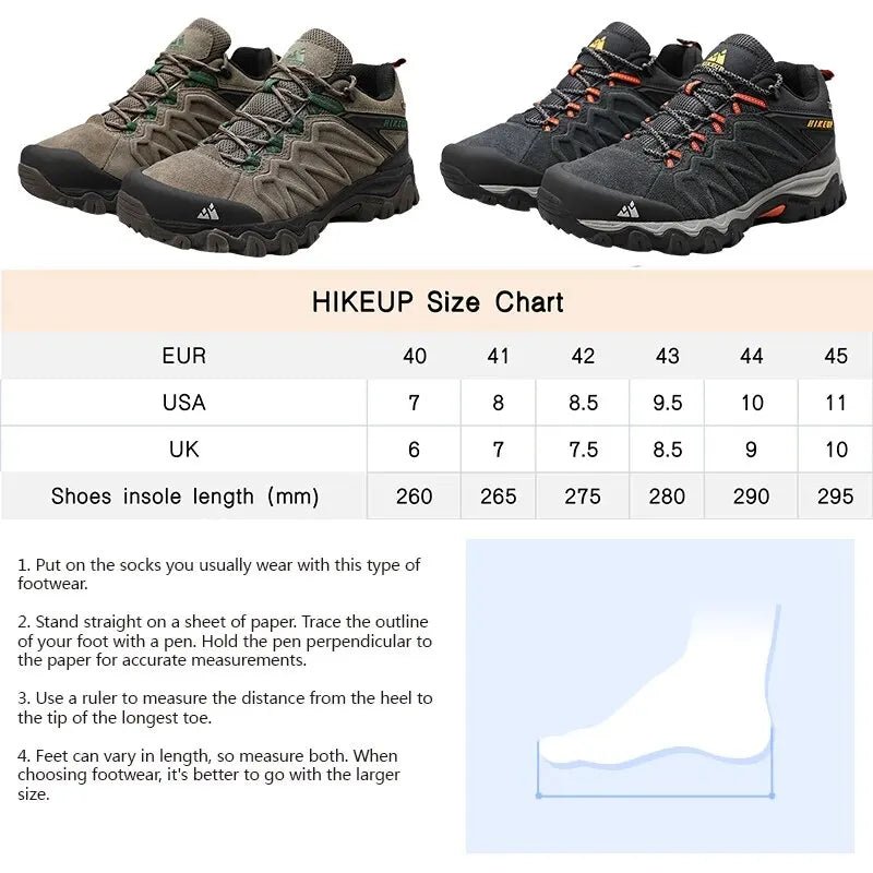 HIKEUP High Quality Leather Hiking Shoes Durable Outdoor Sport Men Trekking Leather Shoes Lace-Up Climbing Hunting Sneakers ATHLEXES