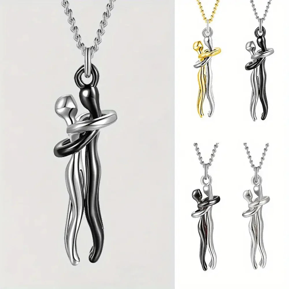 Chic Black Hug Pendant Necklace for Couples ATHLEXES