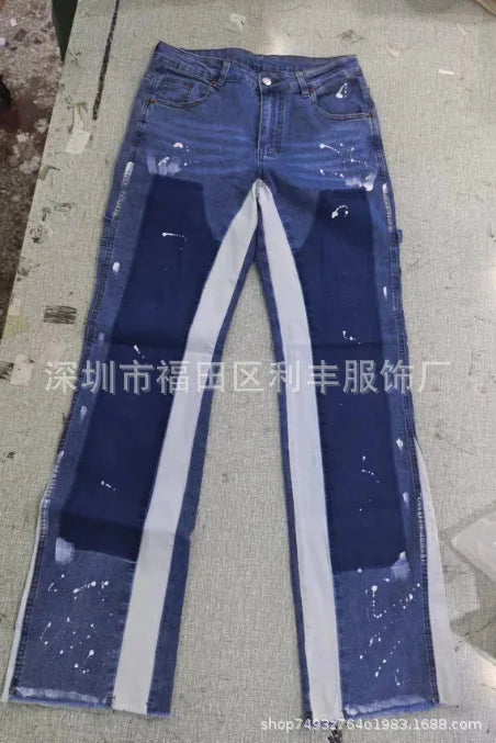 European American Patchwork Flared Denim Pants S-XXL ATHLEXES