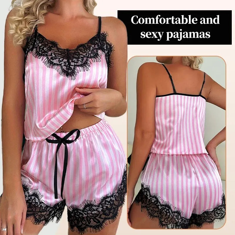 Luxe Lace V-Neck Pajama Shorts Set ATHLEXES