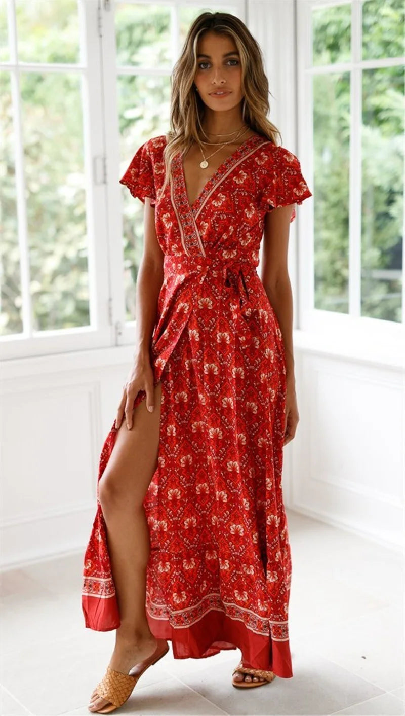 Boho Chic Floral V Neck Summer Dress ATHLEXES