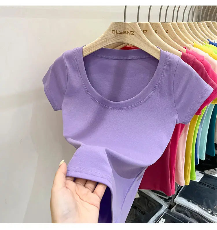 Cotton U-Neck Slimming Summer Tee for Women ATHLEXES