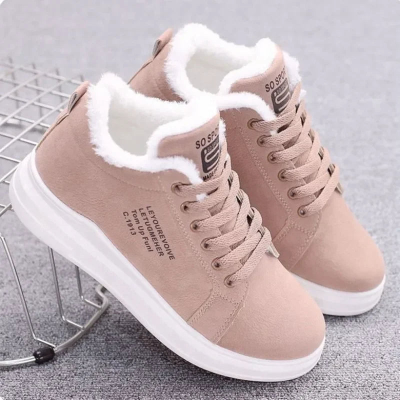 New Women's Pu Leather Snow Boots Female Boots Cotton Shoes Winter Velvet Upper Soled Warm Snow Woman Cotton Casual Boots ATHLEXES