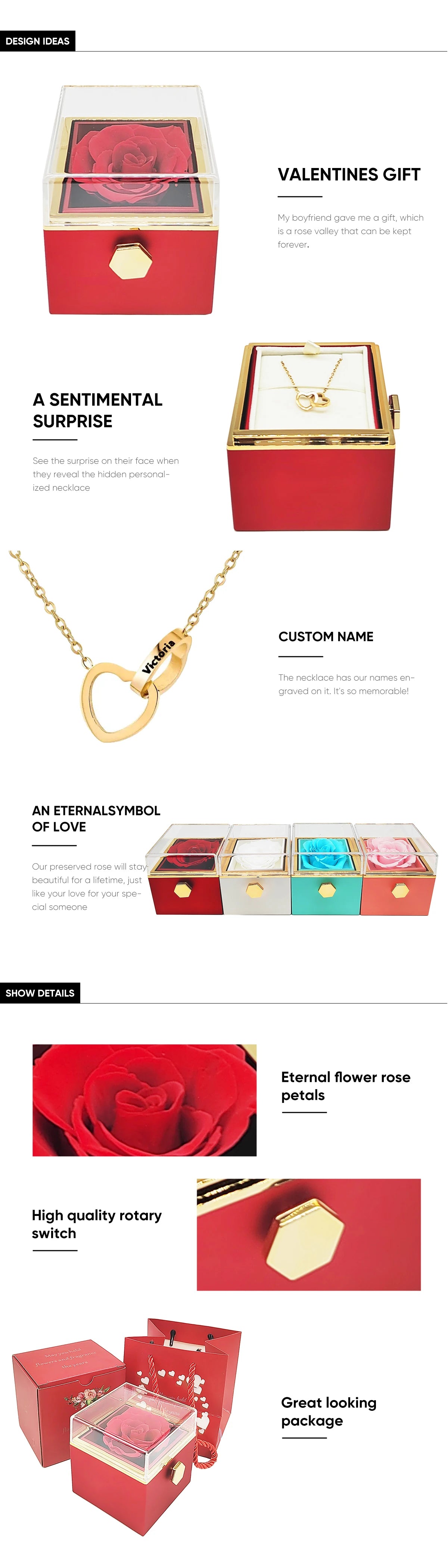 Eternal Rose Heart Necklace Gift Box Set ATHLEXES