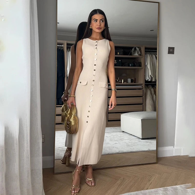 TARUXY Elegant High Waist Ribbed Knit Dress ATHLEXES