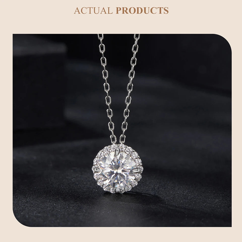 BAMOER Halo Moissanite Necklace in White Gold ATHLEXES