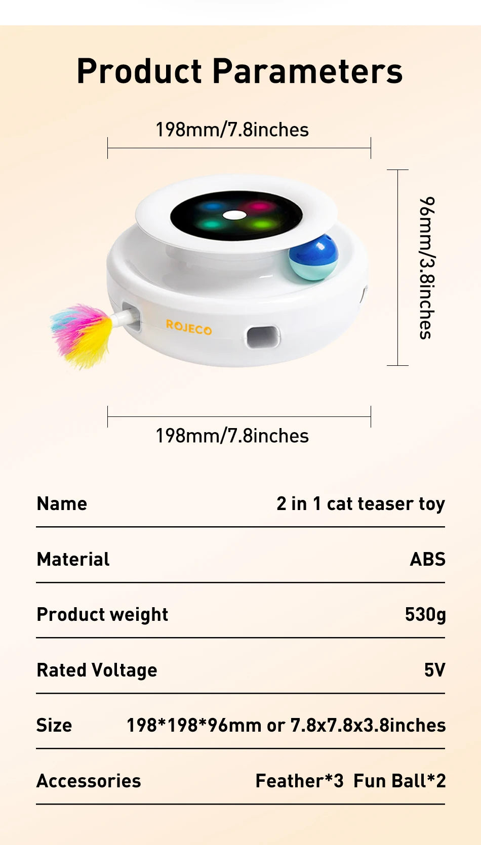 ROJECO 2 in 1 Smart Cat Toys Automatic Feather Fun Ball Toy Set For Cat Dog 5 Modes Electronic Interactive Pet Toy Accessories ATHLEXES