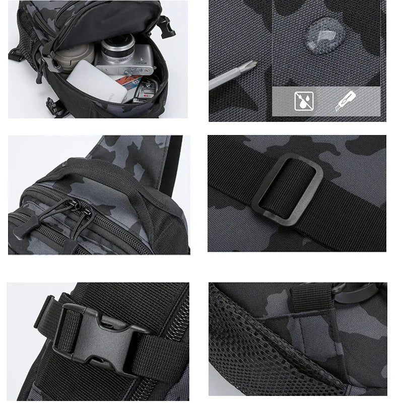 Tactical Sling Shoulder Bags Waterproof Night Reflective Strip Pack EDC Molle Chest Bag 10L Capacity Black ATHLEXES