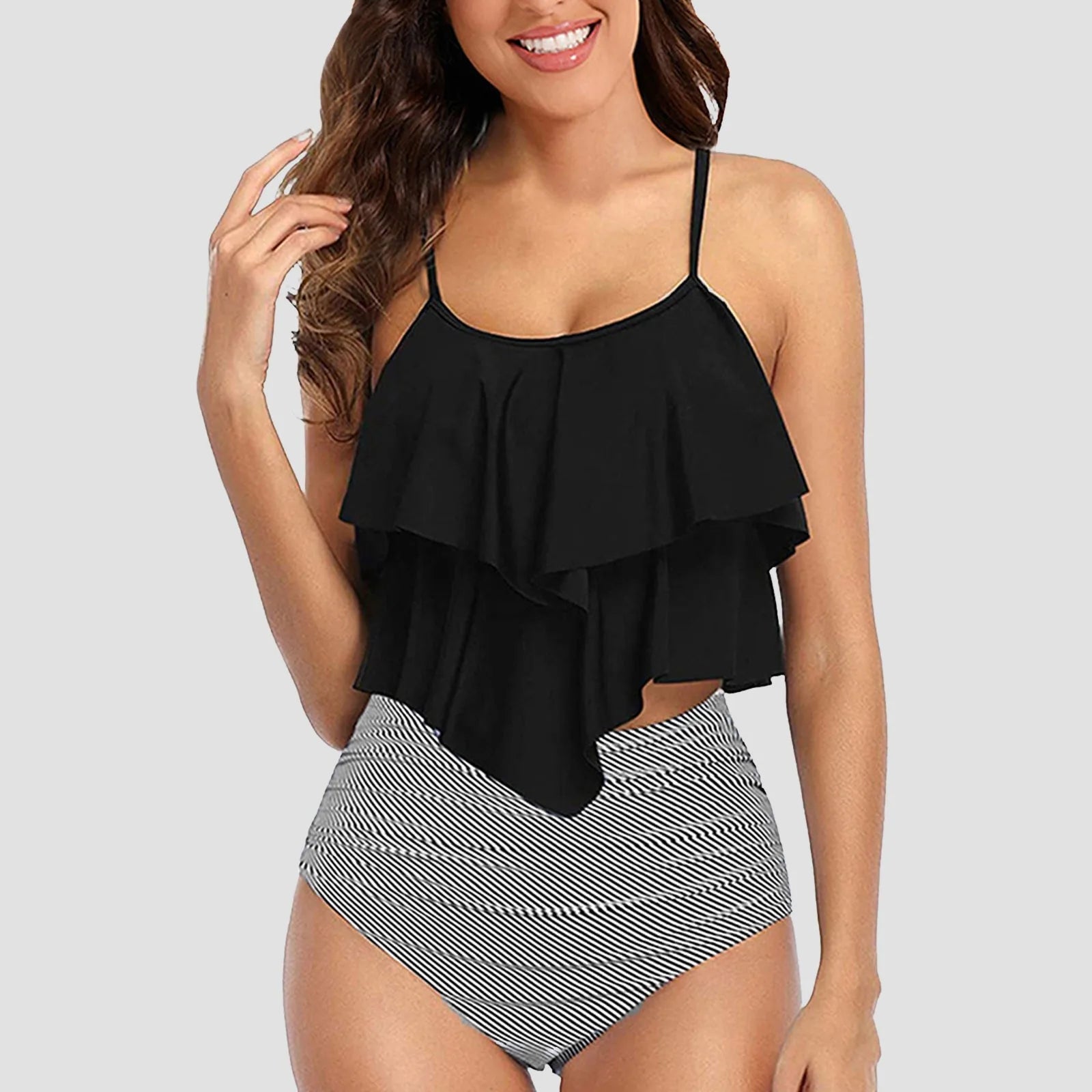 Vintage Ruffle Ruched High Rise Bikini Set ATHLEXES