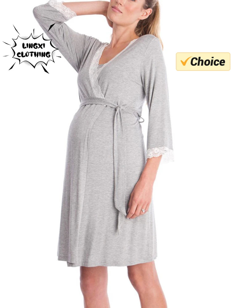 Elegant Maternity Lace Tie Pajama Set ATHLEXES