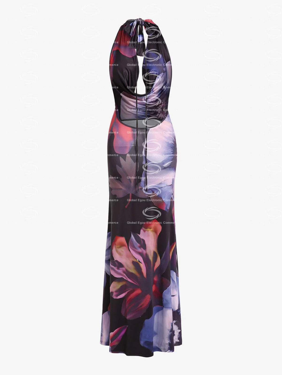 Chic Print Long Dress with Drooping Collar ATHLEXES