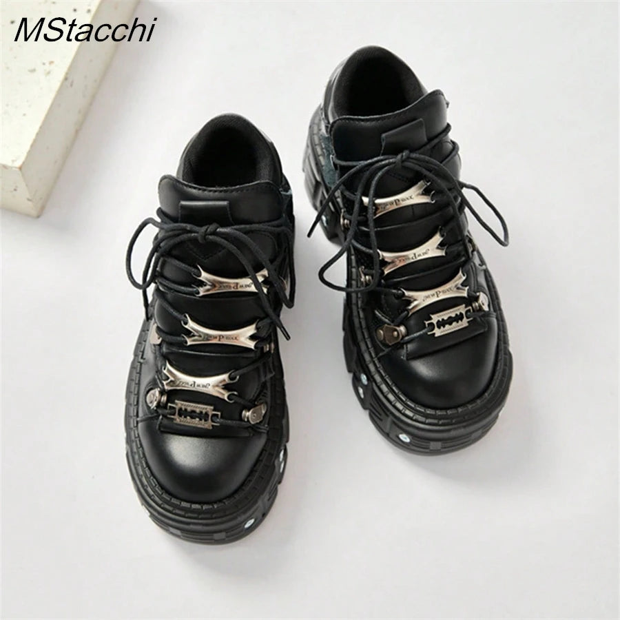 Gothic Chic Black Lace-Up Platform Ankle Boots ATHLEXES