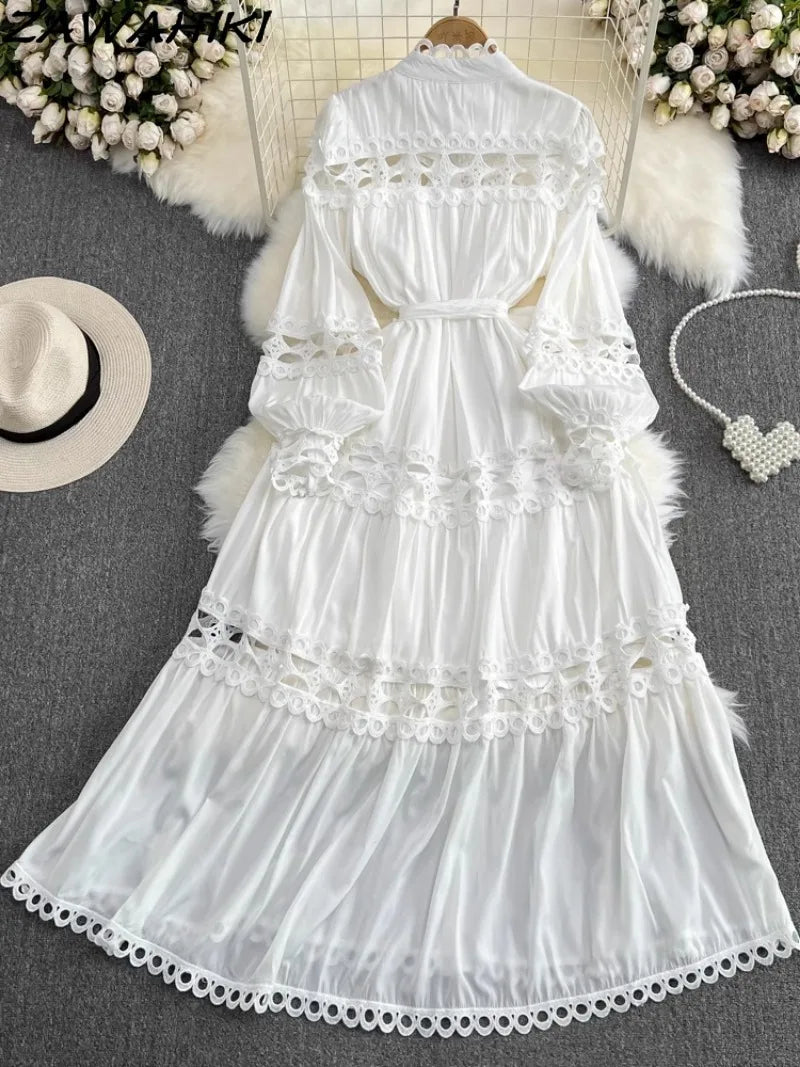 Elegant Hollow Out Lace Long Sleeve Dress ATHLEXES