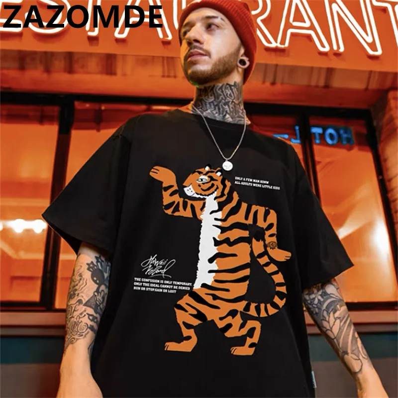 ZAZOMDE Retro Cartoon Tiger Oversized Tee ATHLEXES