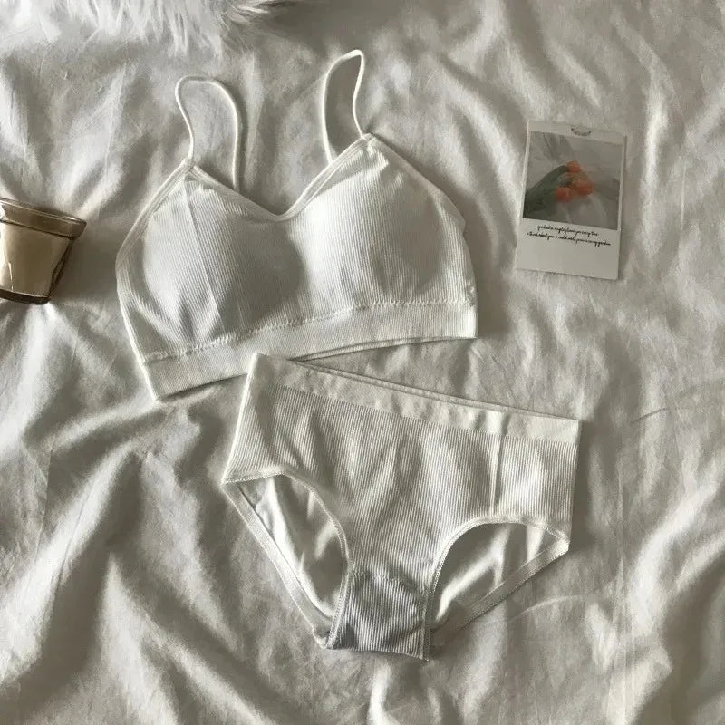 Women's Sports Bra Set Underwear Bra Korean Style Push Up No Steel Ring Bra High Elastic Panty Set ATHLEXES