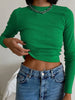 Chic Ribbed Green Cropped Long Sleeve Top ATHLEXES