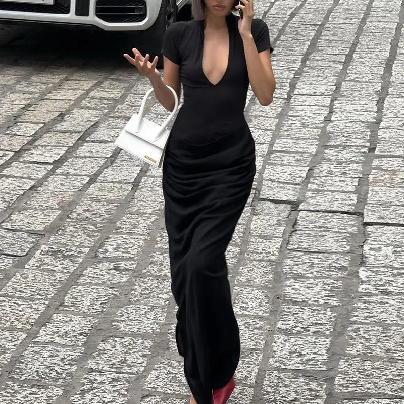 Elegant V-Neck Side Slit Maxi Dress for Women ATHLEXES
