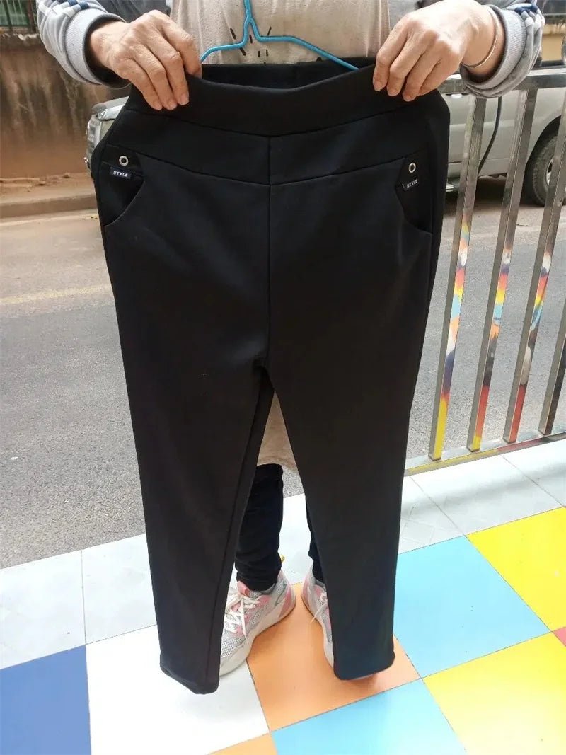 Mom Pants Female 2024Autumn Winter New Thickening High Waist Elastic Straight Casual Trousers Middle-Aged Elderly Women's Pants ATHLEXES